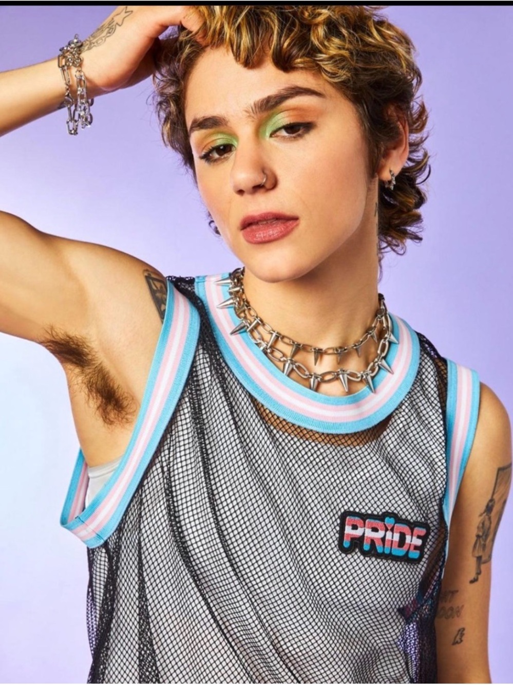 Mesh Pride Tank Top with Blue & Pink Trim